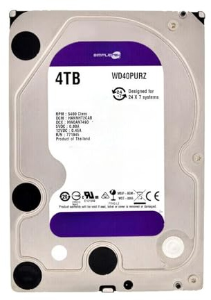 SIMPLETEK - Hard Disk Interno 3.5 4TB | SATA 6 Gb/s, Cache 64MB | Per Videosorveglianza DVR/NVR - fino a 64 Telecamere (Ricondizionato)