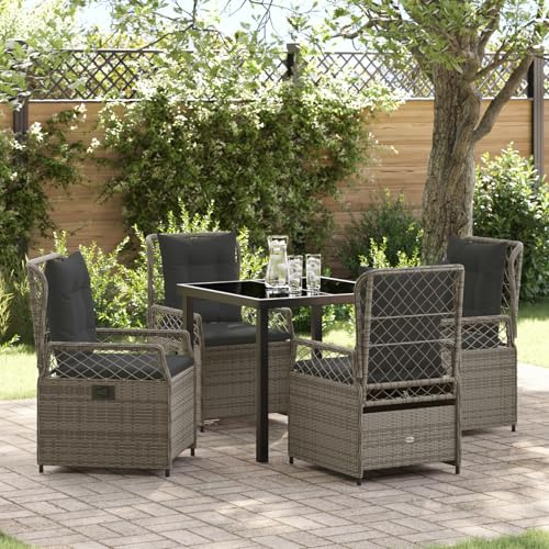 IBUQDDV 5-teiliges Garten-Esstisch-Set Grau Poly-Rattan mit verstellbaren Liegen und waschbaren Kissen für Terrasse Balkon Garten