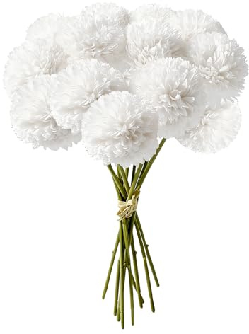 Flores de Hortensia Artificial,ESYFOR 12 Piezas Crisantemo de Seda Blanca Cortable Flores Falsas Ramos de hortensias de Seda de Tallo para Bodas, Hogar, Hotel, Decoración de Fiestas
