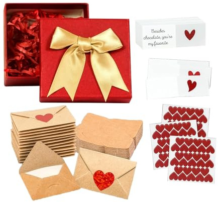 Mini-Umschläge mit Blankokarten | 60 Stück Liebesbriefe | Valentinskarten mit Umschlägen und Herzaufklebern | Liebes-Scrapbook-Bastelarbeiten für Valentinstag, Geburtstag, Hochzeit, Partyzubehör