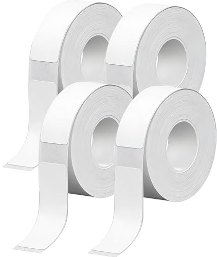 4 Rouleaux Etiquettes Autocollantes 12x40mm pour Mini Imprimante Thermique | Papier Autocollant Blanc Mat Résistant à l'Huile et à l'Eau, Etiquette Rangement Cuisine Bureau, 160 Étiquettes par Rouleau