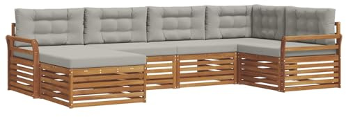 vidaXL Outdoor-Sofagarnitur mit Kissen 6 pcs Natürlich und Hellgrau, Moderner Outdoor-Sofa, robuster Sitzecke für Garten, bequemer Lounge für die Terrasse