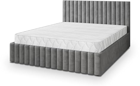 Masseno Polsterbett CARMIA K 200x200 cm, Doppelbett, Bettkasten, Stauraum, Lattenrost Und Kopfteil - Grau, Kronos 15