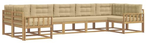 vidaXL Outdoor-Sofagarnitur mit Kissen 7 pcs Weiß und Beige, Modernes Ecksofa-Set, stylische Gartenlounge, Möbel für Terrasse, wetterfest am Pool