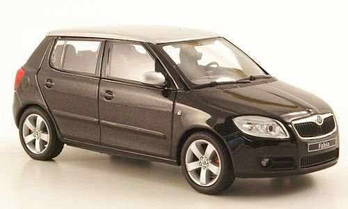 Skoda Fabia II, schwarz mit silbernem Dach, 2006, Modellauto, Abrex 1:43
