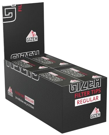 GIZEH Black Filter Tips Regular, 26 x 60 mm – 24 Heftchen á 35 Blatt | Vorperforierte breite Filter Tips im Heftchen - einzeln entnehmbar, ideal für unterwegs