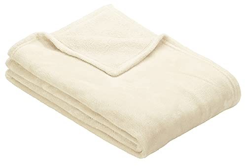 Ibena Kuscheldecke Olbia 150x200 cm - flauschig, warm & waschbar, fleecedecke wollweiß einfarbig
