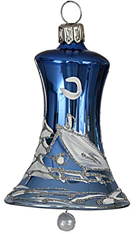 Christbaumschmuck Glocke königsblau mit weißer Winterlandschaft 4 Stück per Box