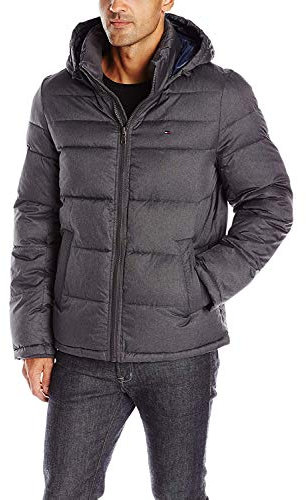 Tommy Hilfiger Men's Down Alternative Hooded Puffer Jacket (Standard and Big & Tall) Outerwear Coat, Heather Charcoal, XXL