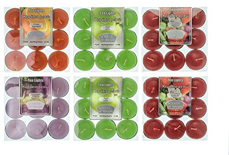 Hoch duftende Teelichter-Set 54tlg. 4 Sorten Sortiment Teelichter (6x9-Packungen) 4 Düfte Erdbeer-Apfel Lavendel-Orange (Duft-Kombination B)