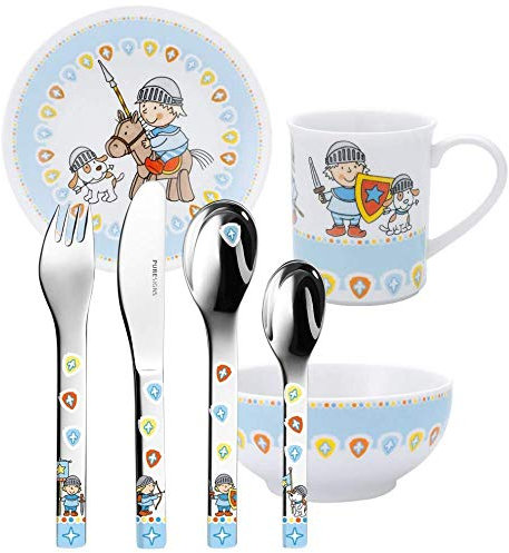 Ritter Miko Kinderset MIT Gravur (z.B. Namen) 7tlg. von Puresigns inkl. Namensgravur auf der Kinderbesteck-Rückseite, Taufgeschenke für Jungen