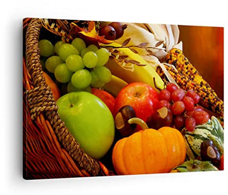 ARTTOR Bilder auf Leinwand Weidenkorb Obst Gemüse Leinwandbild 70x50cm Wandbilder Dekoration Wohnzimmer Schlafzimmer Küche Deko Klein Wanddeko Bild Wand Kunstdruck Art Wall Decor Canvas AA70x50-0406
