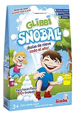 Simba 5953252 105953183 – Glibbi Snoball, Schneeballschlacht das ganze Jahr, Pulver verwandelt Wasser in Schnee, 4 x 20 g, 60 Bälle, Gelmasse, Snowball, Glibber, ab 3 Jahren