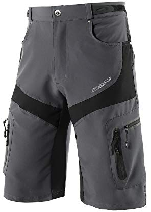 BERGRISAR MTB Hose Herren Kurz Fahrradhose Radlerhose Loose-fit mit 6 Tachen, Atmungsaktiv & Wasserabweisend 1806BG - Grau - Groß