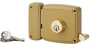 THIRARD - Serrure horizontale en applique double entrée à tirage pour porte d'entrée, gauche, 100x94mm, axe 50mm, marron, 3 clés