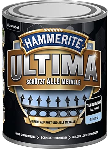 Hammerite Ultima Glänzend, Metallschutzlack, Tiefschwarz RAL9005, 750ml