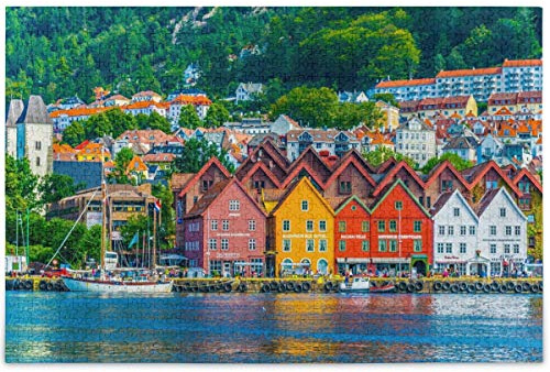 Oarencol Bergen Norway House Lake Mountain Jigsaw Puzzle 1000 Pieces Puzzles for Adults DIY Gifts