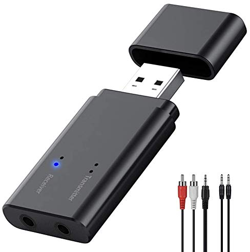 Adattatore Bluetooth 5.3 USB Trasmettitore Ricevitore 2 in 1 Wireless Audio Portatile Dongle con RCA & 3.5mm AUX Plug and Play per TV/PC/Autoradio/Cuffie/Proiettore/Laptop/Tablet/Impianto Stereo