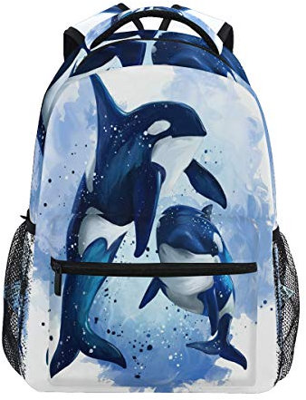 OMBRA Rucksack Killer Wal Ozean Wasserfarben Schule Schultertasche Groß Wasserdicht Langlebig Bookbag Laptop Daypack für Studenten Kinder Teenager Mädchen Jungen Elementary
