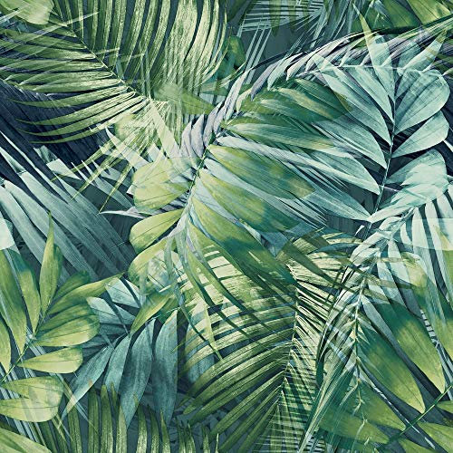 Grandeco Life Nomad 170702 Papier peint Motif palmier Vert sarcelle