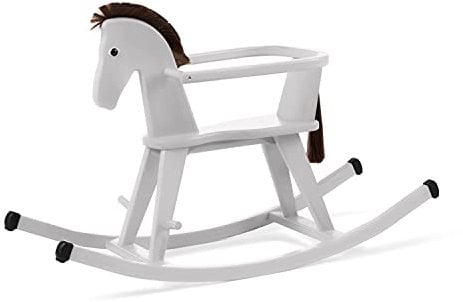 Geuther Schaukelpferd ab 1 Jahr | Schaukeltier ab 1 Jahr mit Schutzring & Haltegriffen | Holzspielzeug Baby für Motorik & Balance I Stabiles & langlebiges Holzpferd Halla | Kinderspielzeug, Grau