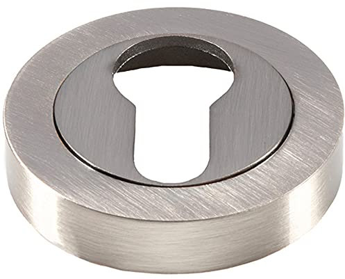 50mm Euro Profile Round Escutcheon - Concealed Fix - Satin Nickel Keyhole Cover | Door Keyhole Cylinder Plate Cover - for Use with Lever on Rose Door Handles - Door Fixing Hardware