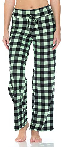 Leggings Depot Pyjamahose mit Kordelzug für Damen, weites Bein, lässige Loungehose, bequeme Nachtwäsche, Yogahose, Plaid Lime, 1X