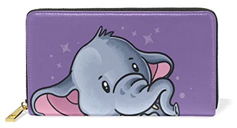 Mnsruu Elefant Lila Baby Süß Damen Brieftasche Reißverschluss Geldbörse Echtes Leder Geldbeutel Telefon Kreditkartenetui Portemonnaie für Frauen Mädchen