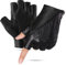 GSG Fingerlose Lederhandschuhe Herren Ungefüttert Halbfingerhandschuhe Echtes Leder Schwarz S