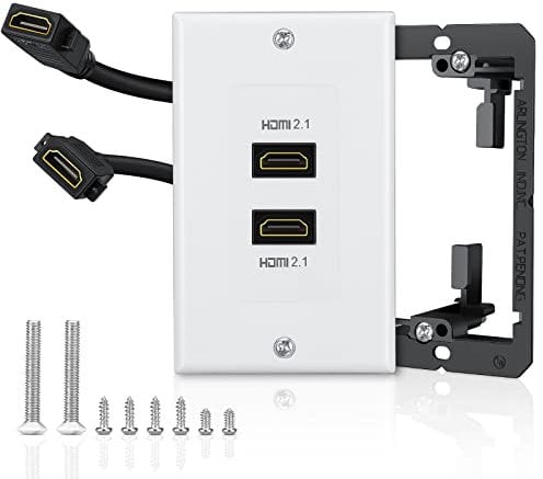 Electop HDMI 2.1 Wall Plate(2 Port), 8K HDMI Wall Outlet Pass Through with Low Voltage Metal Mounting Bracket, Supports 8K@60Hz and 4K@120Hz, 3D, HDR, 48 Gbps HDMI Box, Fits Home Theater Systems