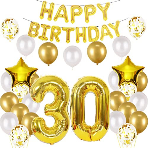 Luftballon 30. Geburtstag Deko Mann Frau - Gold Folienballon Happy Birthday 30th Dekoration für Männer (30 Jahre)