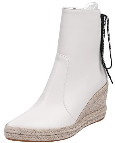 Lroey Reoly Stivaletti da Donna con Tacco a Zeppa, Stivali da Vestito Tacco Alto Appuntito Polacchine Zip Plateau Espadrille 192 Beige Numero 35 EU