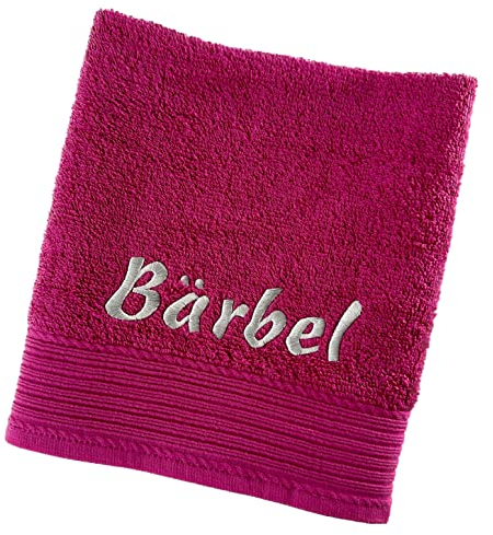 Schnoschi Handtuch mit Namen oder Wunschtext Bestickt, personalisiertes Duschtuch, individuelles Badetuch, Saunatuch oder Gästehandtuch mit Initialen, 100% Baumwolle, 30 x 50 cm pink