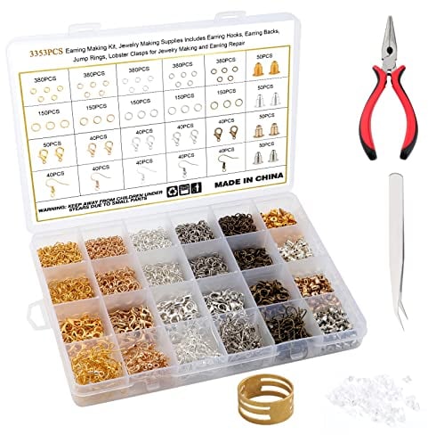 KEESIN 3353PCS Earring Supplies Kit, Includes Hooks, Backs, Rings, Clasps for Earring & Necklace Making & Repair