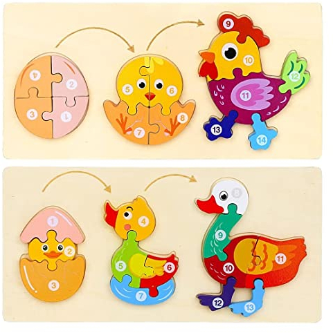 EDATOFLY Holzpuzzle f¨¹r Kleinkinder von 3 Jahren, Puzzle f¨¹r Kinder Puzzle ab 3 Jahre Montessori-Spielzeug Lernendes P?dagogisches Holzpuzzle-Spielzeug Kinderpuzzle (Huhn, Ente)
