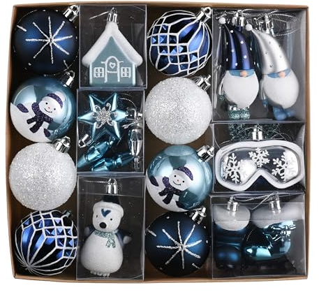 Valery Madelyn Christmas Baubles for Christmas Tree Decorations,40pcs 5-9cm Blue Silver Shatterproof Ball Ornaments for Tree Decorations, Snowmen Hanging Gifts