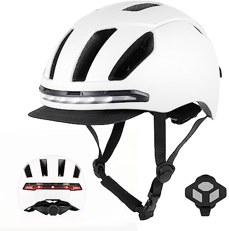 Ulip Intelligenter Fahrradhelm mit LED-Licht vorne hinten abnehmbares Visier und Futter für Erwachsene Männer Frauen Weiß