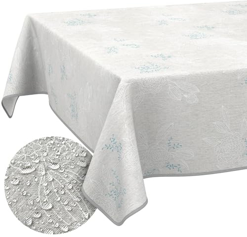 ANRO Tischdecke abwaschbar Japondi Grau mit Saum 140x100 cm In-/Outdoor | mit Saum eingefasst – ideal für Garten, Terrasse & Esszimmer – Gartentischdecke wetterfest – waschbar bei 30 °C