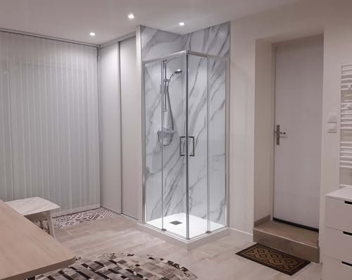 Cabine de douche 70 x 110 cm Ouverture d'angle avec entrée facilitée profil chrome et cristal trempé transparent de 200 cm de haut
