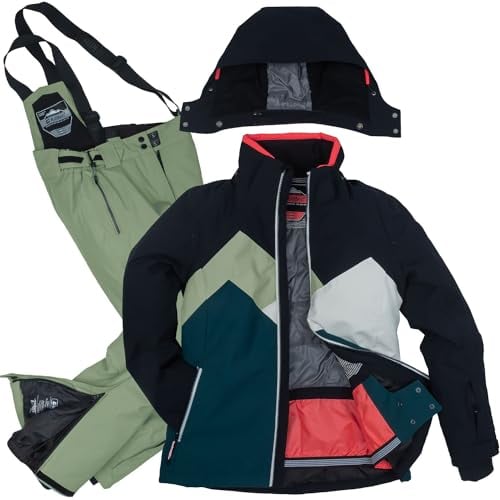 Killtec Damen Skianzug Größe 44 - aus Skijacke petrol schwarz und Skihose olive grün - mit 10000mm Wassersäule - wasserdicht, atmungsaktiv