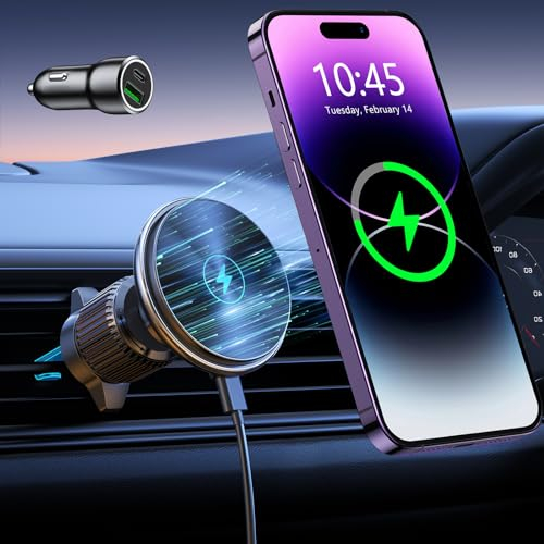 EOIWUY Support Telephone Voiture Induction, 15W Rapide Chargeur Compatible avec Magsafe Voiture, Rotation 360° & Grille d'Aération Chargeur sans Fil Voiture Compatible avec iPhone 16/15/14/13 Series