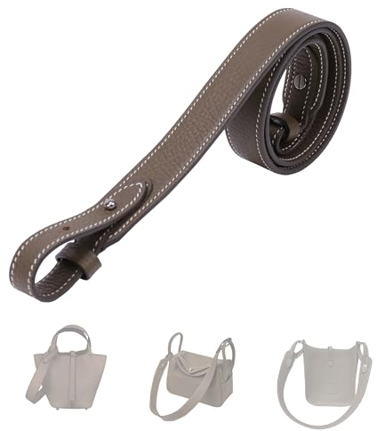 DGAZ TC Schulterriemen aus Leder für Hermes Picotin/Lindy/Evelyne, austauschbarer Crossbody-Taschengurt, handgefertigt, Etoupe-Grau (silberne Nieten), 1.5 Inch Wide,39.37 Inch Long