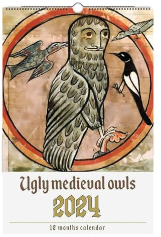 tongfeng Eulen Wandkalender 2024 | Ugly Medieval Owls Kalender | Kalender Mit Lustigen Mittelalterlichen Eulengemälden | Hässliche Mittelalterliche Eulen 2024 Retro Und Vintage Wandkalender