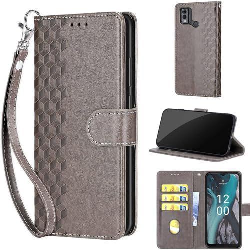 KENHONER Phone Case for Nokia C32 / C22 Case, Premium Leather Shockproof Protective Wallte Cover with Card Slots Kickstand Magnetic Closure Case compatible Nokia C32 / C22 Gray
