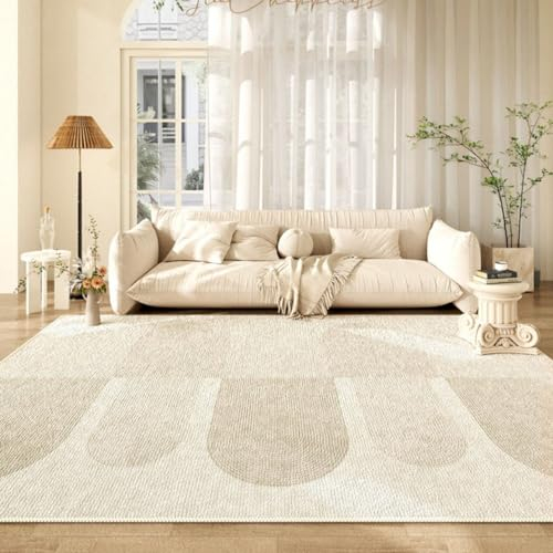 Tospass Wohnzimmer Teppich Beige 120x160 Modern Einfach Geometrisches Muster Creme Teppich Sofa Couchtisch Quadratisch Teppich Schlafzimmer Kinderzimmer Weich rutschfest Waschbarer Teppich