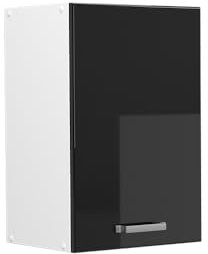 Vicco Hängeschrank R-Line, hängender Küchenschrank, Schwarz Hochglanz/Weiß, 40 cm