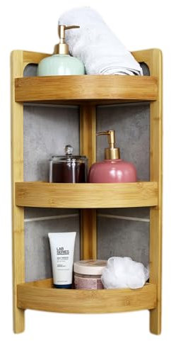 Darthome 3 Tier Corner Rack 61cm Brown Bamboo Shelves Bathroom Caddy Storage Shelf Organiser