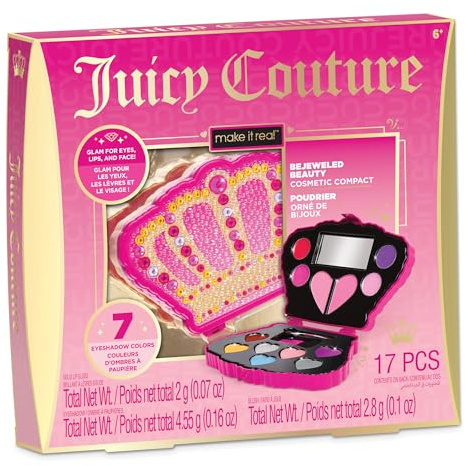 Make It Real: Juicy Couture Bejeweled Beauty Cosmetic Compact - Glam para Ojos, Labios y Cara, Estuche de Maquillaje en Forma de Corona, para niñas y niños a Partir de 6 años