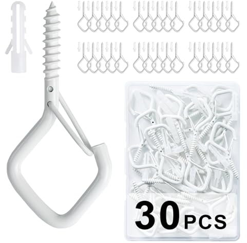 30 PCS Cup Screw-in Hanger Hooks with Safety Buckle, Windproof Screw Hooks Perfect for Hanging Outdoor String Lights, Plants, and Patio Lights,for Ceiling and Wall Mount, 2.2 Inches in White