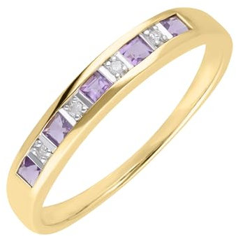 Ivy Gems 9ct Yellow Gold Square Cut Amethyst & Diamond Channel Set Half Eternity Ring (N)